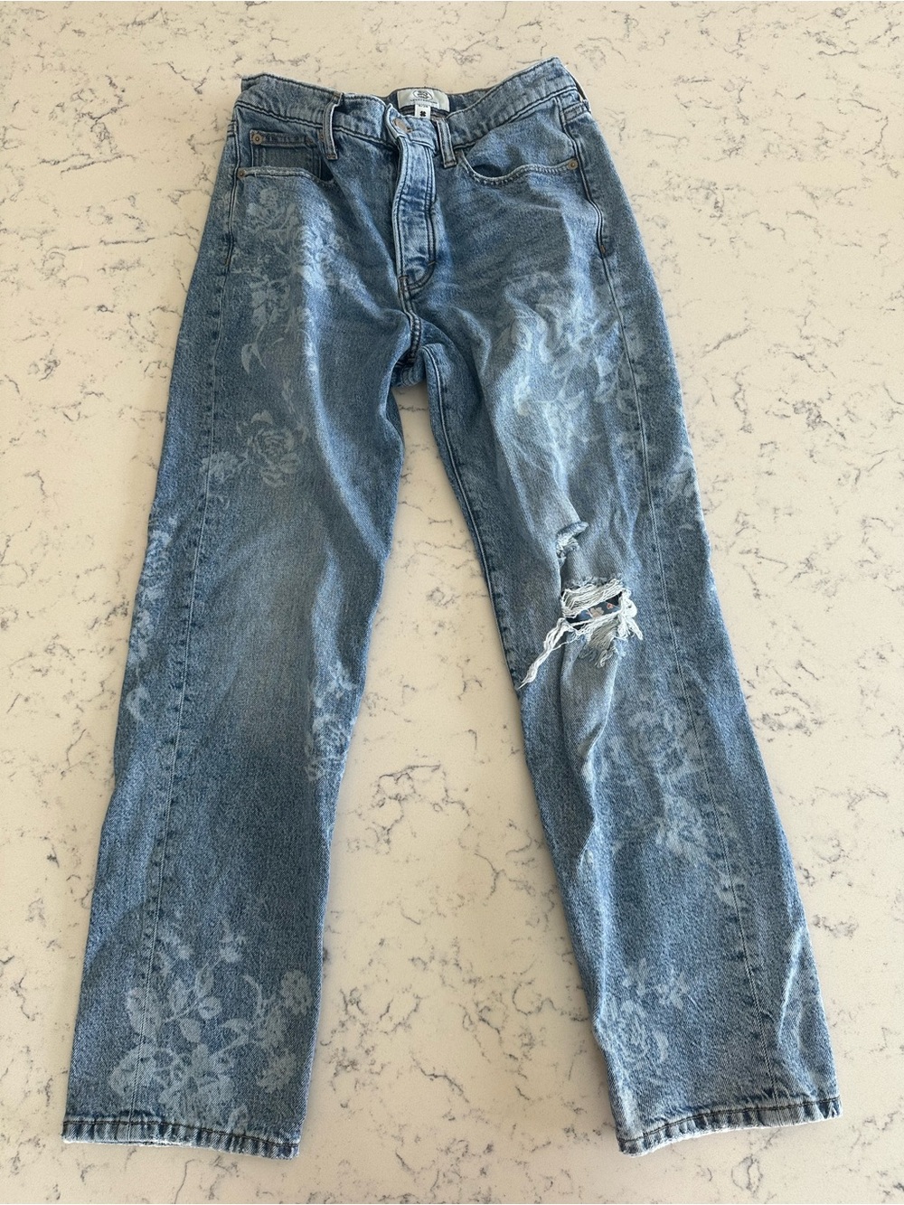 Lucky Brand Floral Distressed Straight Leg Jeans Size 6/28